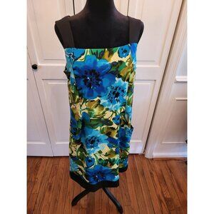 Blue/Yellow Hawaiian Tank Dress sz 14 A Line Pockets Twee Vacation Rockabilly